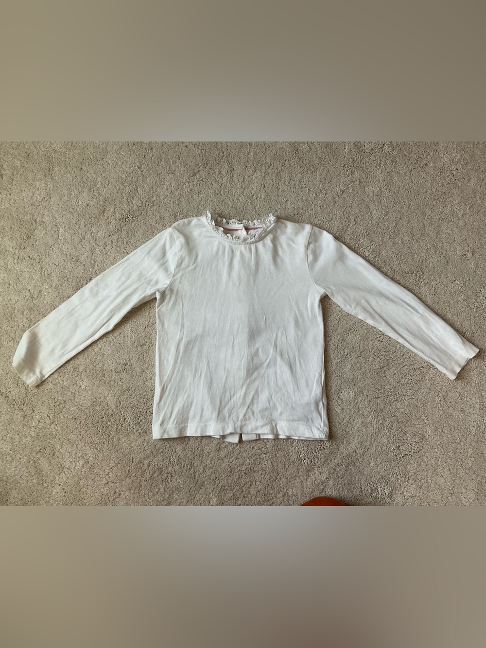Baby Boden White Long-Sleeve Ruffle Collar Tee